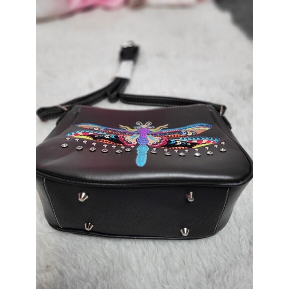 Dragonfly Colorful Embroidered Handbag Chrystal Conceal Carry Purse - Picture 5 of 8